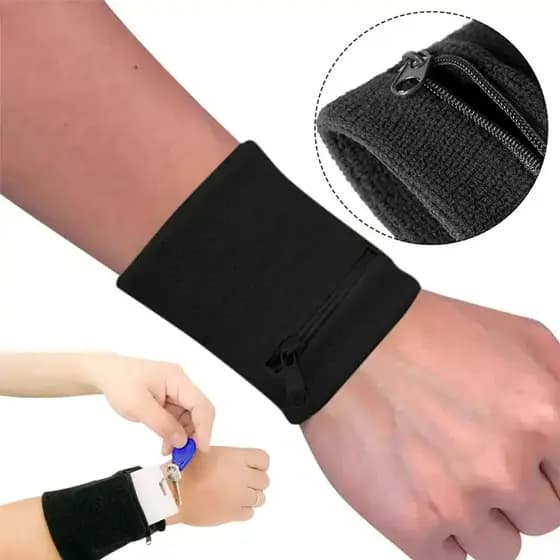 Munhequeira com Zíper Porta Objetos para Corrida e Academia | Pulseira Esportiva com Bolso Discreto