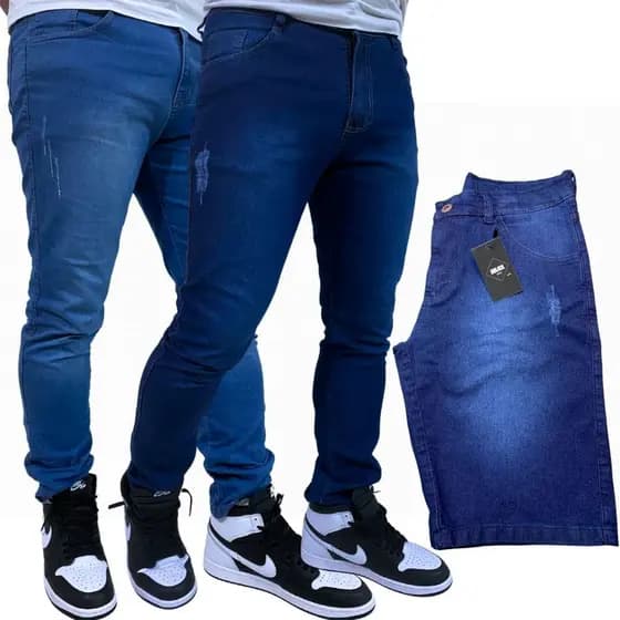 Kit Com 2 Calças Jeans Masculina e 1 Bermuda Jeans Masculina Denim Trabalho e Passeio