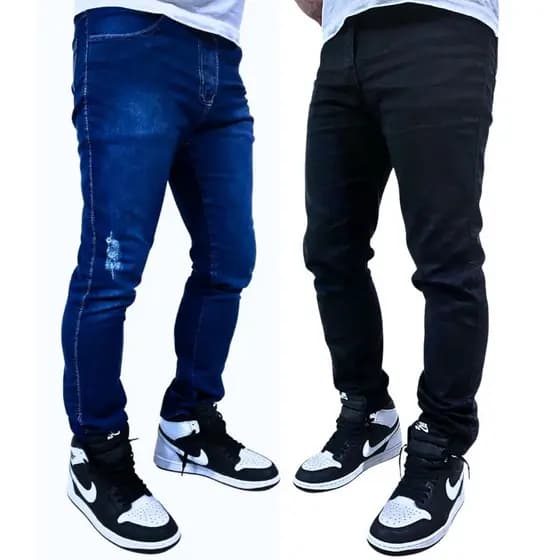 Calça Jeans Masculina Preta e Azul Kit Com 2 Slim Fit Premium Lycra full