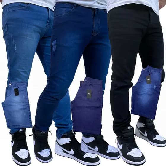 Kit Com 3 Calças Jeans Masculina e 3 Bermudas Jeans Masculina Denim Trabalho e Passeio