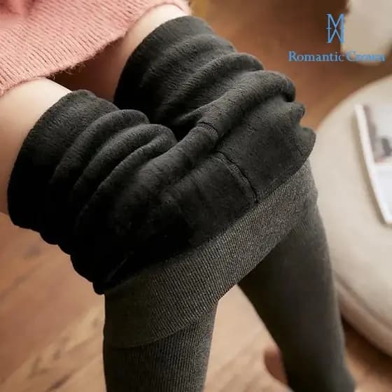 ROMANTIC CROWN Calça Legging Térmica Feminina de Algodão Forrada com Pelúcia Cintura Alta para Inverno