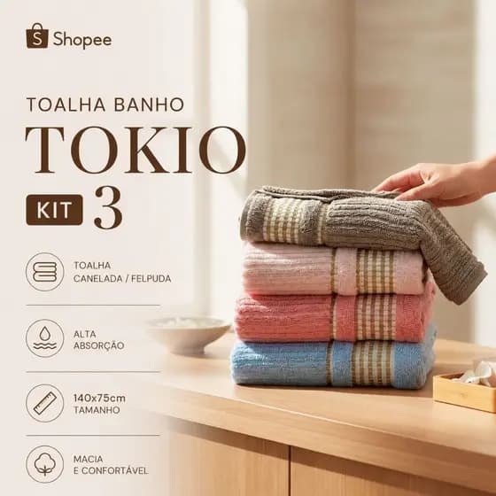 Kit 3 Toalha Banho Banhão Canelada 100% Algodão 140x75 Cores Sortidas