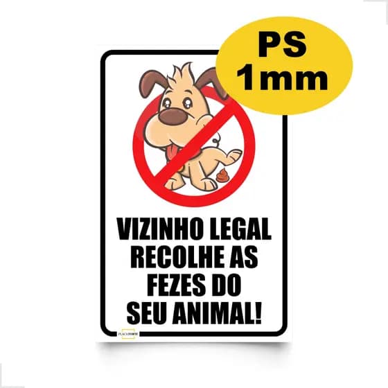 Placa Educativa "Vizinho Legal" - Recolha as Fezes do Seu Animal - 30x20 cm