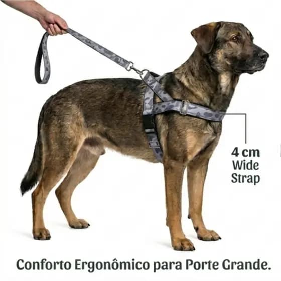 Coleira Peitoral Canadense G Reforçada com Guia 50cm - Cinza Militar