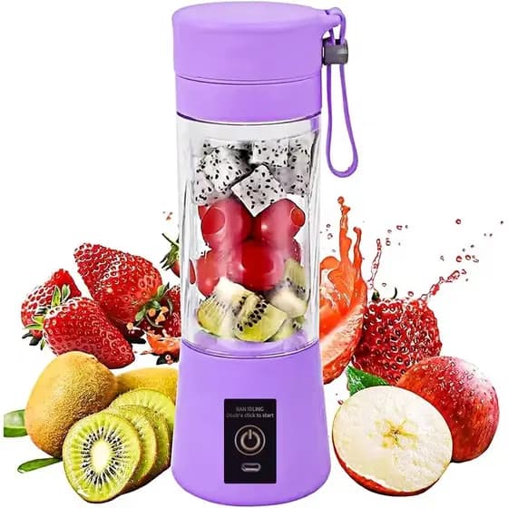 Mini Liquidificador Mixer Processador Portátil Casa Camping 6 Laminas 380ML Cabo USB