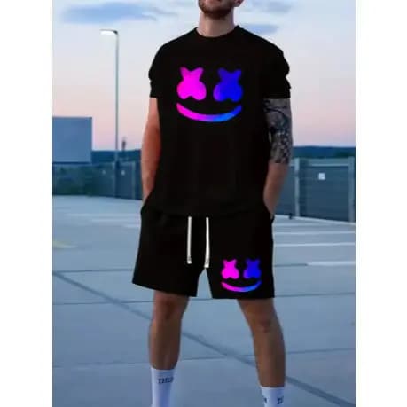 Conjunto Masculino Camiseta Algodão + Short Tactel Neon Colorido