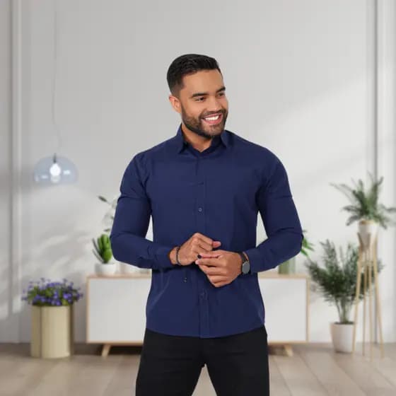 Camisa social masculina slim manga longa não amassa