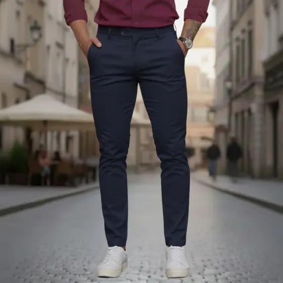 Calça Esporte Fino Masculina Slim Sarja Com Elastano Com Bolso Embutido Social Sport