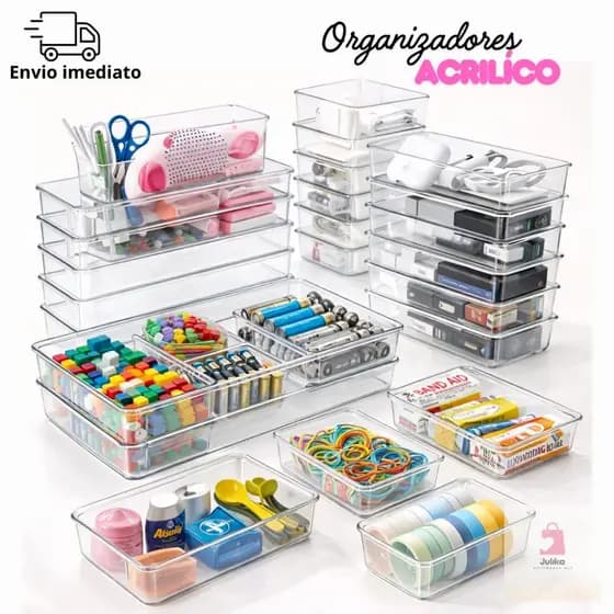 Conjunto de Organizadores em Acrilíco Para Organização de Armários Geladeiras Gavetas