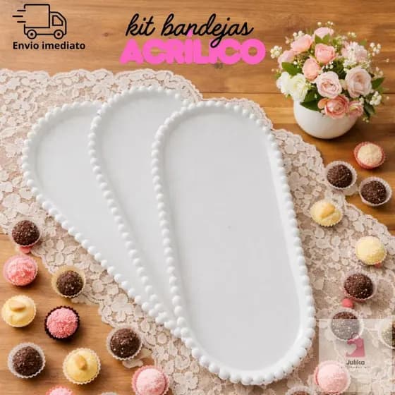 Kits 4/6 Bandejas Pérola Decorativa 25x13cm Porta Doces Festa Casamento Luxo