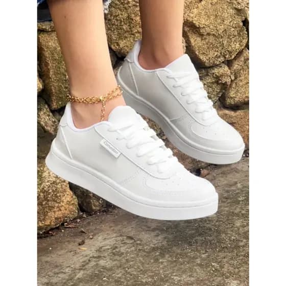 Tenis sapato feminino casual branco force confortavel academia