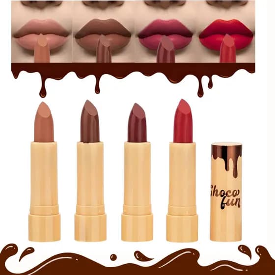Kit 4 Batons Soft Matte Fenzza Choco Fun Hidratante Aroma de Chocolate Longa Duração