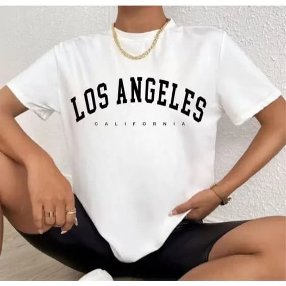 Camiseta Feminina Los Angeles Estilosa T-shirt 100% Algodão C.A.L.I.F.O.R.N.I.A