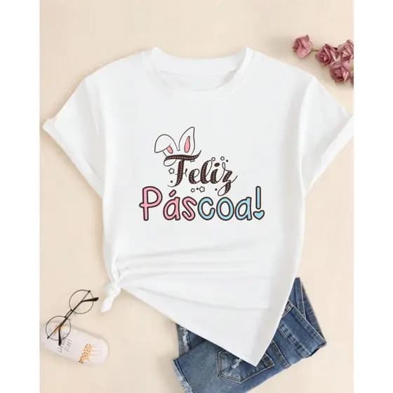 Camiseta masculina Feminina Feliz Páscoa Camisa 100% Algodão Casual Manga Curta - Lançamento