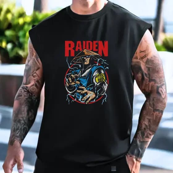 Regata Oversized Machão Desenho Raiden Camiseta Regata 100% Algodão Streetwear Casual