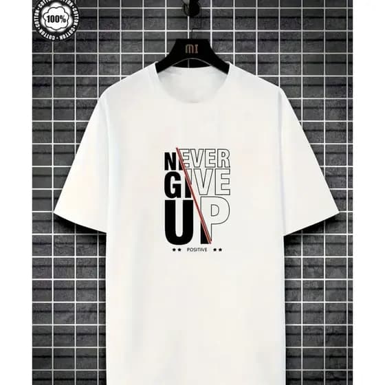 Camiseta Masculina Never Give Up Estilo Moderno Motivacional Casual