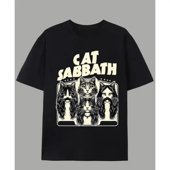 Camiseta Estampada Gato Rock Divertida Moda Streetwear Unissex Estilo Banda Vintage
