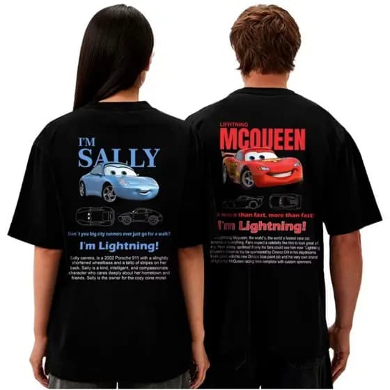 Kit 2 Camisetas Casal Filme Carros Relâmpago Mcqueen e Sally Camisa Algodão - Estilo Divertido Presente Namorados