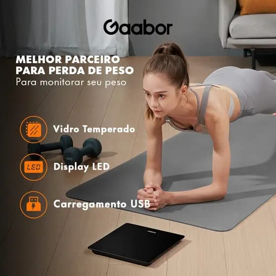 Gaabor Balança Digital de Peso, capacidade até 180kg, com vidro temperado de alta qualidade