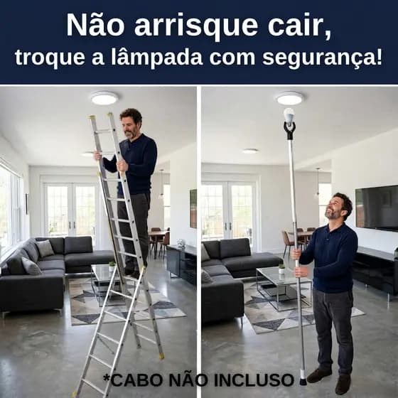 Adaptador Trocador de Lâmpada LED A19 E27 Troca Fácil Para Tetos Altos