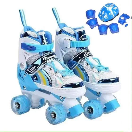 Patins Infantil 4 Rodas Meninos Freios Azul Arco-Iris Ajustável Com Led e Proteção 2026 Novo