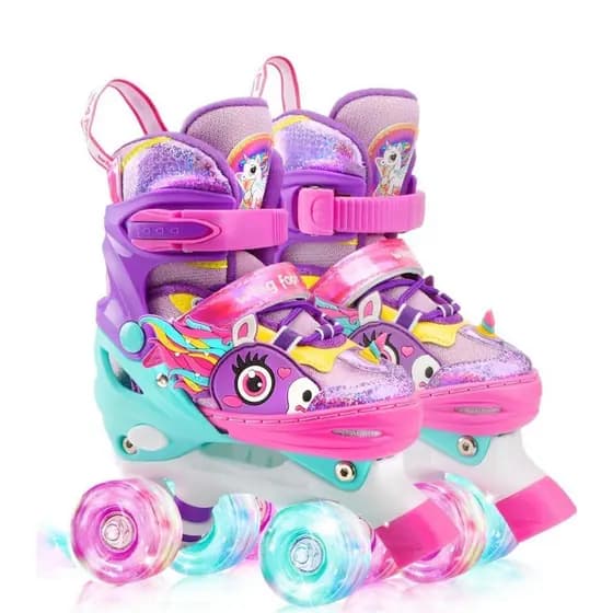 Patins Infantil De 4 Rodas Com Freios Meninas Roxo Unicórnio Com Led Ajustável Promoção