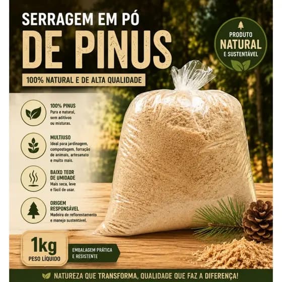 Serragem em Pó de Pinus 1kg Natural Seca para Jardinagem Compostagem Forração de Animais e Artesanato