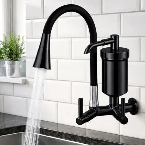 Torneira Cozinha com Filtro Preto Flexível Arejador Chuveirinho Bica Móvel Black Água Filtrada Purificador