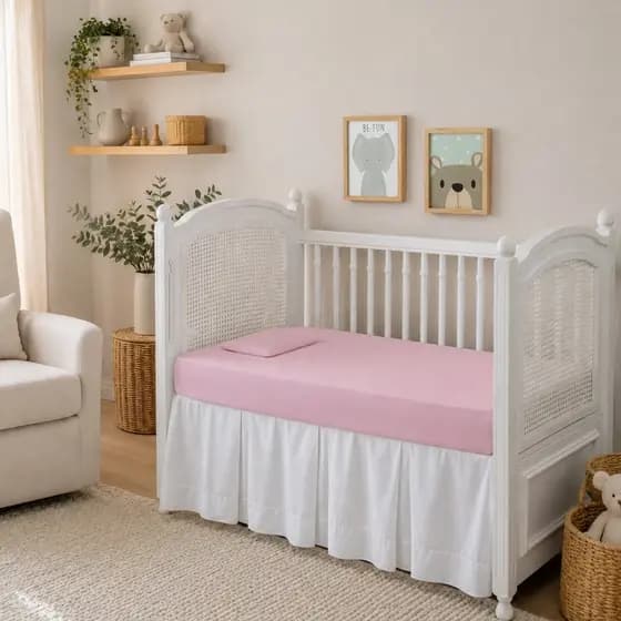 Kit Berço Americano 200 Fios Percal 100% Algodão Lençol com Elástico e Fronha Bebê Menino e Menina