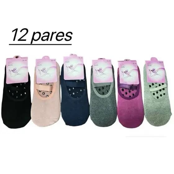 Meia kit 12 pares Sapatilha Pilates Fitness Yoga Antiderrapante Feminina