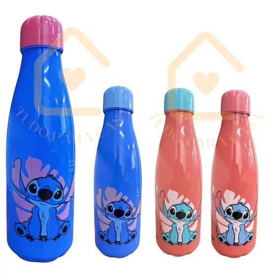 Garrafa Stitch Angel Garrafinha Disney 600ML Lancheira Escolar Infantil Passeio Academia Lembran