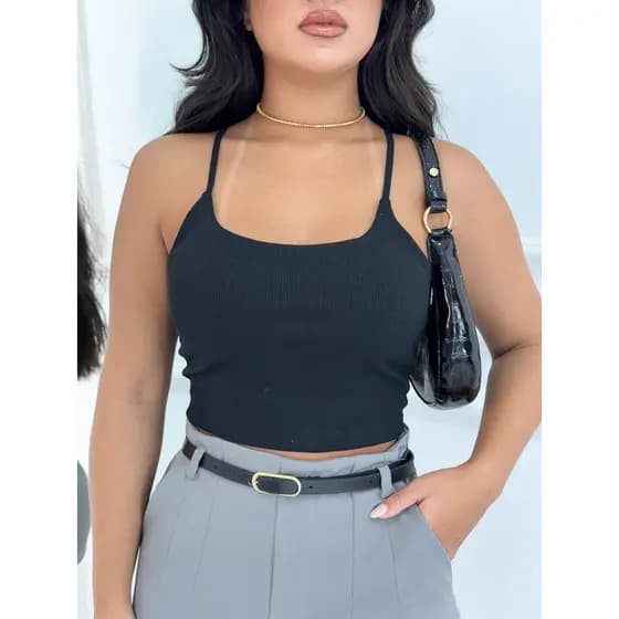 Cropped Top Feminino Canelado Alcinha Blusa Feminina Básica