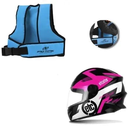 Kit Conjunto Capacete Fechado Infantil Etceter Kids + Colete Cinto Infantil Transporte Menino Menina