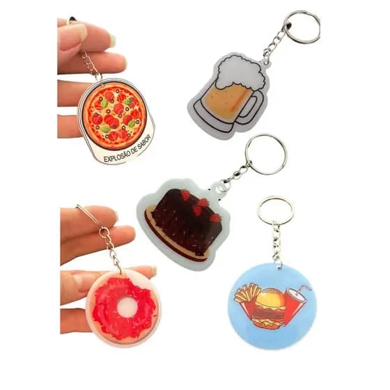 Kit de 10 Chaveiros Sublimados com temas de guloseimas