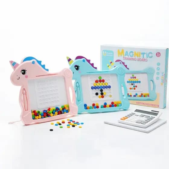 Brinquedo Educativo Infantil Lousa Magnético Unicórnio com Cartelas Rosa/Azul