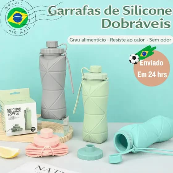 Garrafa de água dobrável de silicone de chaleira portátil esportes ao ar livre compressão viagem 600ML