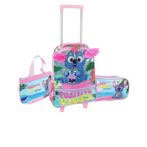 KIT Mochila de Rodas 48cm Coala com Glitter Colorida