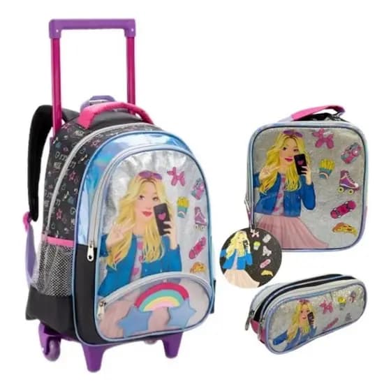 Kit Mochila De Rodas Infantil Fashion Girl Barbie volta as aulas