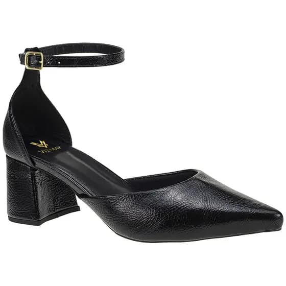 Sapato Feminino Scarpin Social Traseiro Fechado com Fivela Salto Bloco Bico Fino 0002