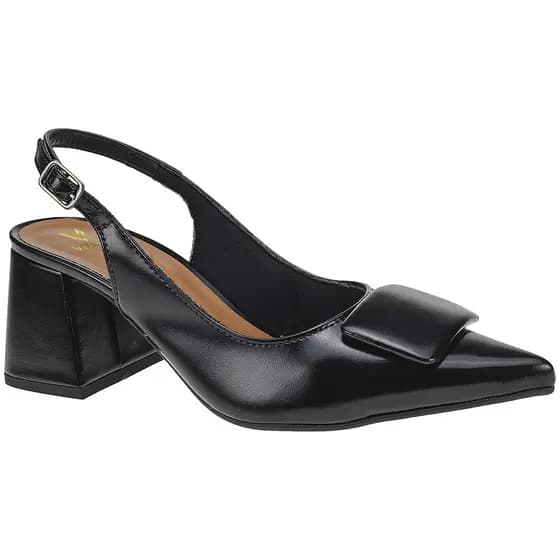 Sapato Social Scarpin Feminino Slingback Enfeite No Bico Salto Quadrado 18203