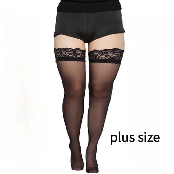 Meias Longas Plus Size Renda Ultra-Finas Meias de Tubo Alto Mulheres Brancas Pretas Meias de Seda 8J1N