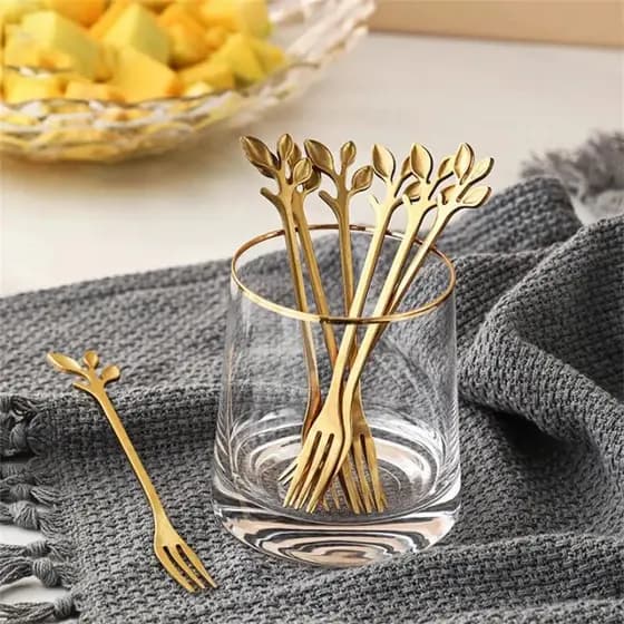 10 Peças Talheres Criativos De Aço Inoxidável Dourado Garfo De Frutas Aperitivo Lanche Sobremesa De Cozinha