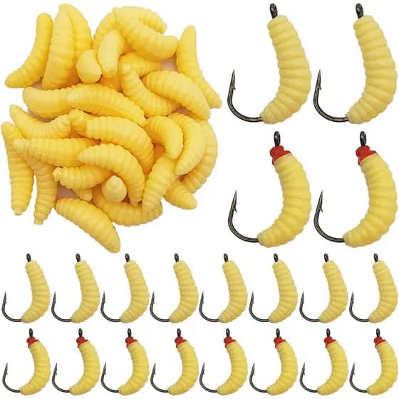 10pcs Iscas Macias De Pesca 2cm/0.4g Com Anzol De Minhocas Plásticas Camarão
