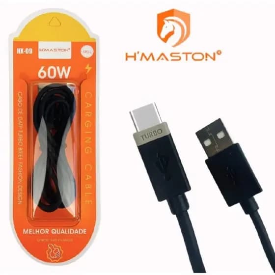 Cabo Tipo C 60W 1 Metro Carregamento Super Rapido H´maston Cor Preto