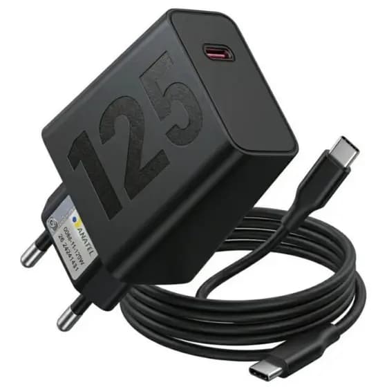 Carregador Turbo 125W Fonte e Cabo Tipo C 6A Carga Ultra Rápida Compatível Com Motorola