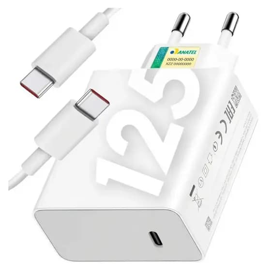Carregador Rápido 125W Fonte e Cabo Tipo C 6A Carga Ultra Rápida Compatível Com Xiaomi
