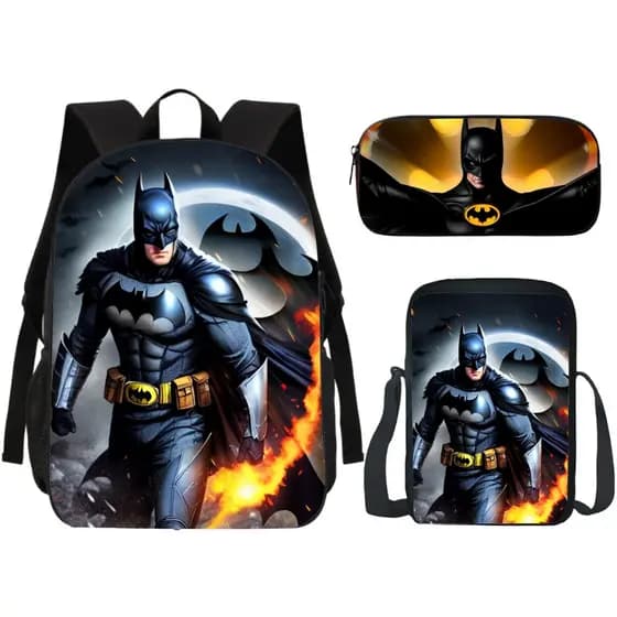 Itens Escolares Mochila Lancheira Estojo Herói Morcego