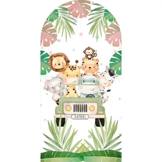 Capa Painel de Festa Romano Grande 2,0x1,0 Tecido Sublimado Mini 50x30 Safari Aniversário Animais Menino Menina Macaco