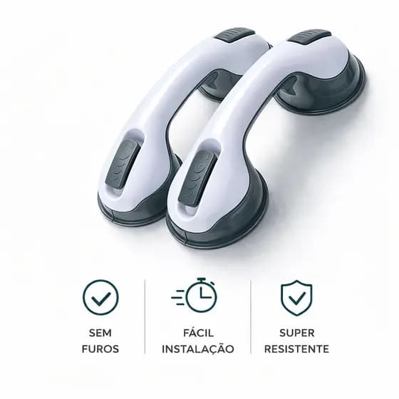 Barra Apoio Banheiro Ventosa 29cm Portátil Sem Furo Segurança Idosos Gestantes