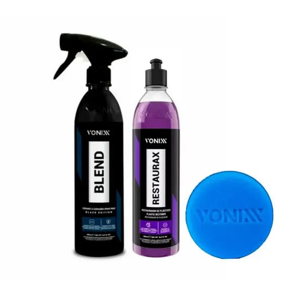 Kit Restaurax 500ml Renovador Plásticos + Cera Blend Black Vonixx
